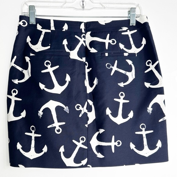 J. Crew Nautical Skirt Anchors Navy Blue White Size 4 - Picture 3 of 7